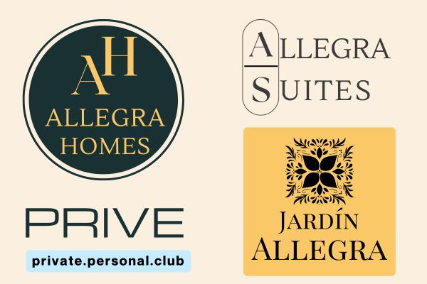 Logos of Allegra Homes, Allegra Suites, Jardín Allegra and PRIVE – Allegra World Cup 2026 enclave in Cuernavaca