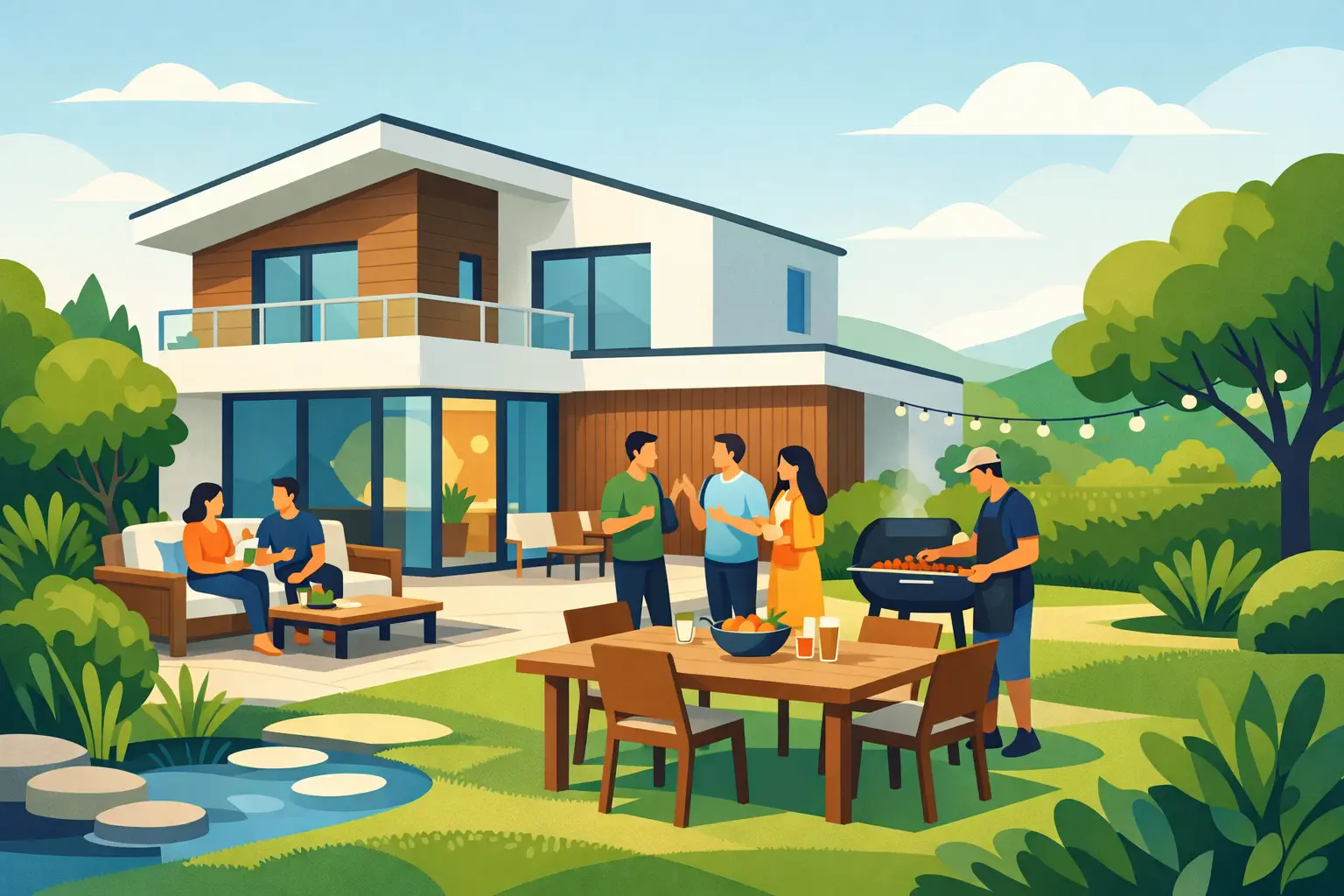 Casa con jardín para convivencia bien elegida