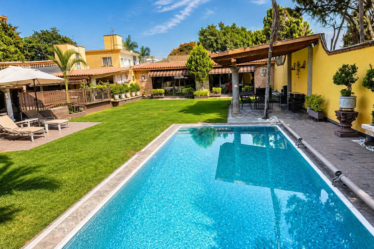 Alberca privada y jardín tropical en Villa Las Fuentes, Cuernavaca