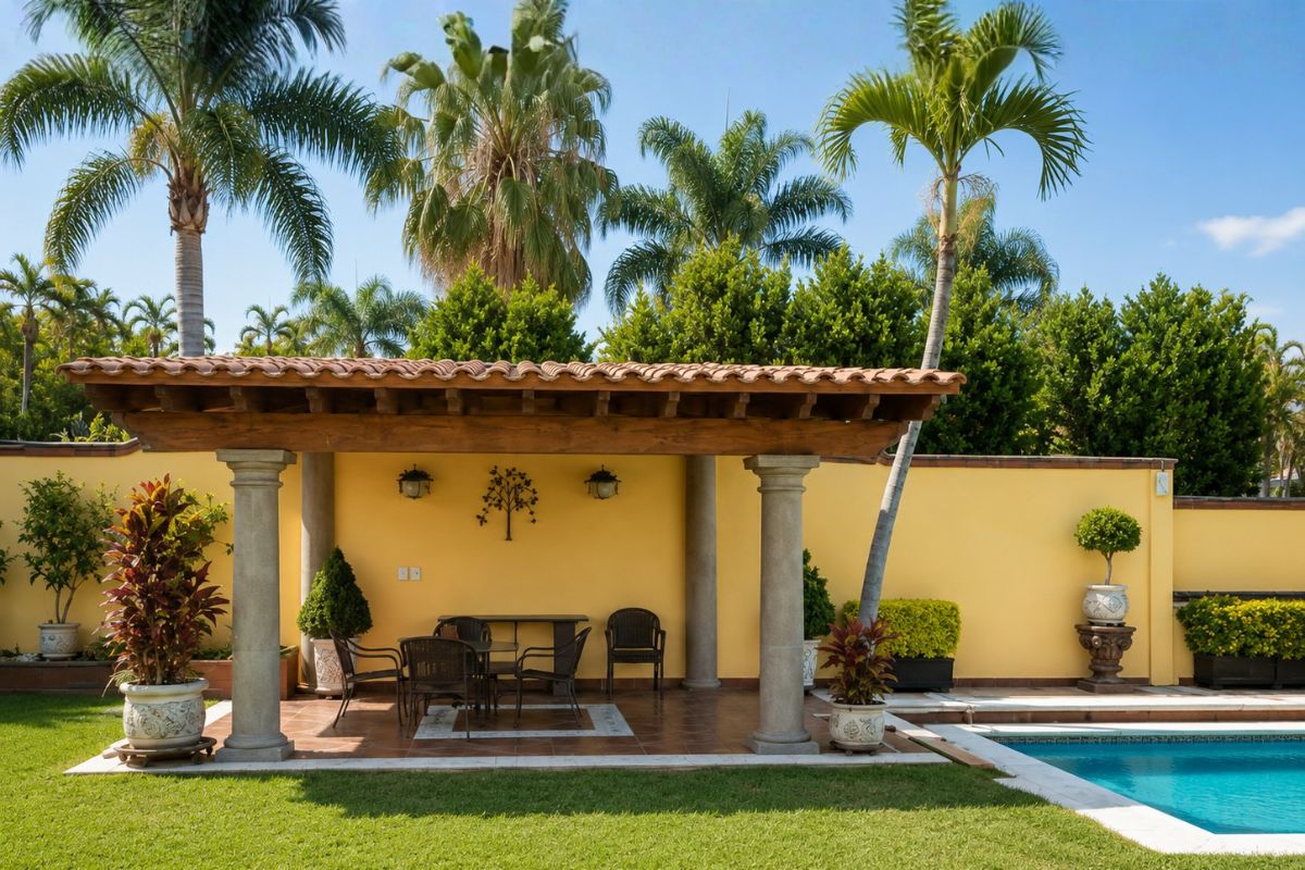 Terraza techada con alberca en Villa Las Fuentes, casa de fin de semana en Pedregal de las Fuentes, Cuernavaca